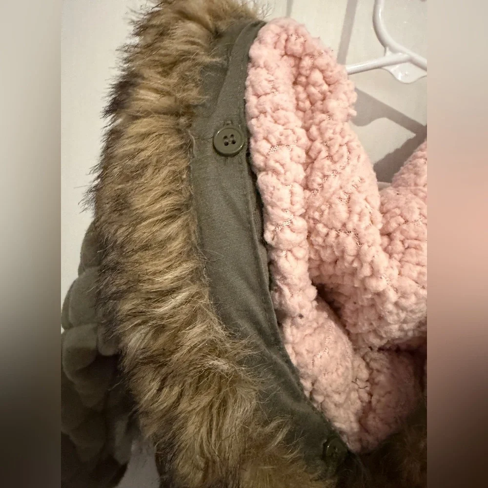 Me Jane Mini Olive Quilted Kids Jacket with removable Faux Fur Hood